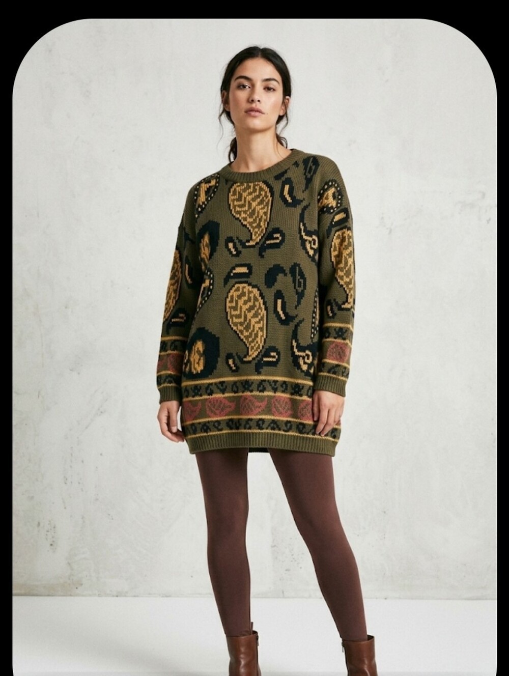 Vtg 90s paisley pullover brown Sweater L Paris Sport Club Earthy Colors